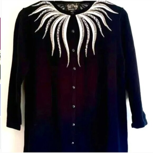 VINTAGE BOB MACKIE Embellished EmbroideredTop Sweater Cardigan Beaded - Picture 6 of 9